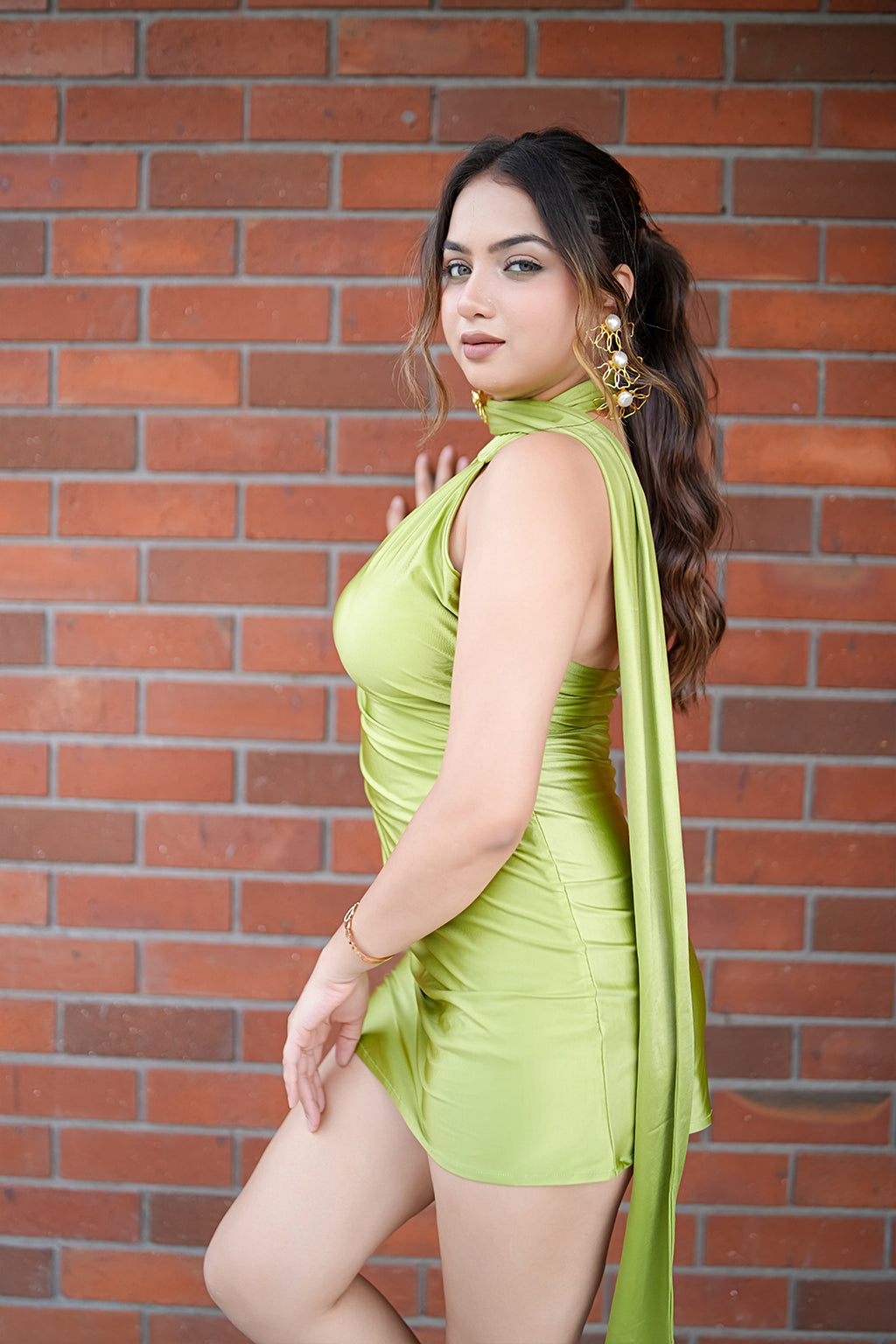 Lime Green Satin Mini Dress